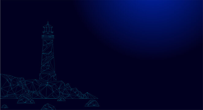 Minimalist wireframe vector illustration of a tall coastal beacon tower