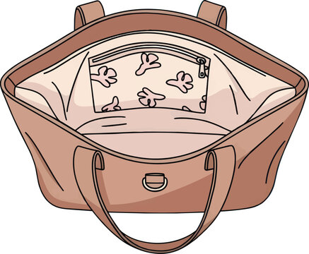 A high quality leather handbag interior featuring a small zippered storage pocket with a pattern of white glove outlines on a light fabric background