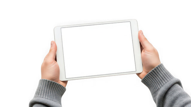 Hands holding tablet isolated on transparent background isolated on transparent background