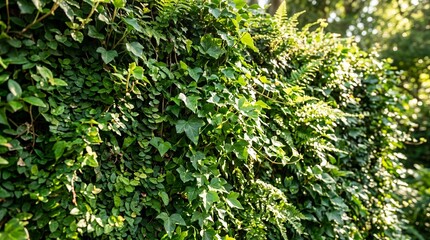 Obraz premium Lush green leaves illuminated by sunlight, creating a serene atmosphere in a natural setting