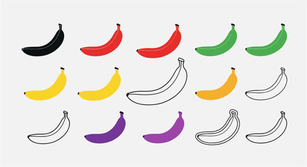 Twelve gradient-colored bananas in a modern flat design layout with white background. © SALEHA STOCK