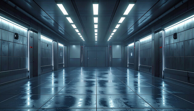Modern futuristic hallway with lights