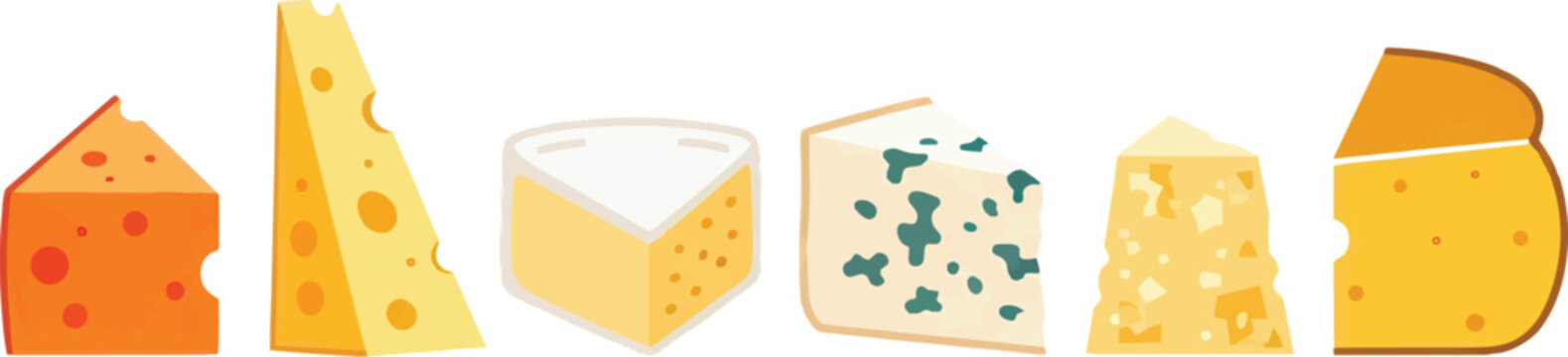 Variety of gourmet cheese slices and wedges including cheddar swiss blue brie gouda and parmesan curated selection for a professional cheese platter