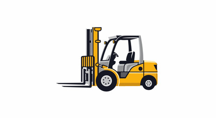 A yellow forklift truck with grey and black accents, isolated on white © Ling