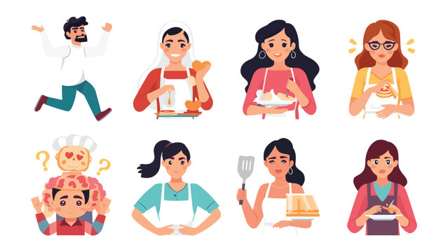 Culinary Portraits: A collection of diverse individuals, each with a unique personality, are engaged in various baking and cooking activities.