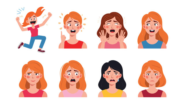 Emotions Unleashed: A spectrum of emotive expressions dance across this vibrant illustration, offering a glimpse into the diverse realm of human feelings.