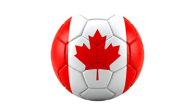 Soccer ball with Canadian flag pattern isolated on transparent background for sports events and national team branding