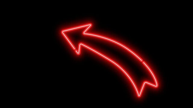 Red neon curved arrow pointing left with glowing flicker effect on black background