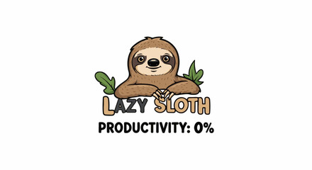 Fototapeta premium Adorable cartoon sloth with leaves and text about productivity