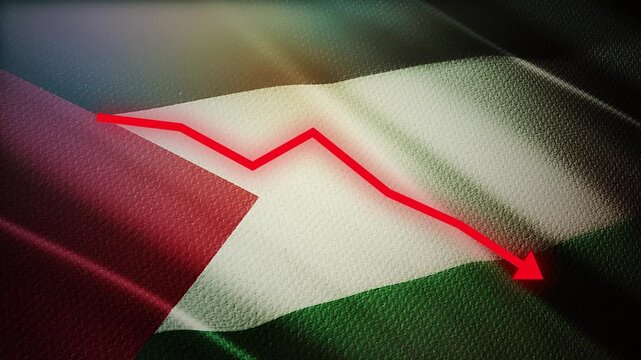 Palestine Flag with Red Financial Graph Chart &ndash; Economic Crisis, Market Decline and Inflation Concept
