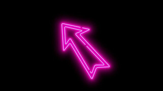 Glowing neon pink arrow symbol appearing with light trail animation on black background 