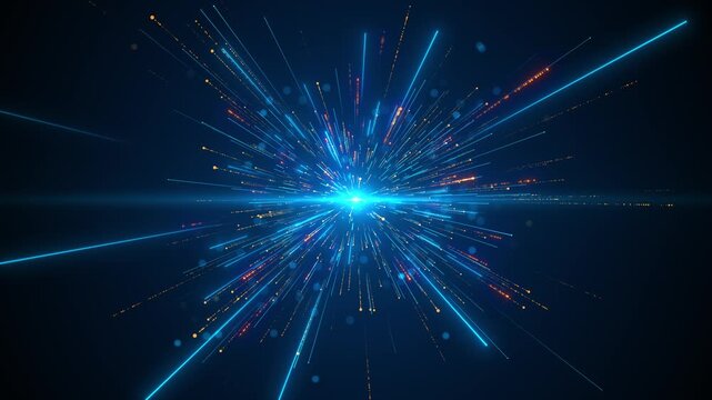 Blue energy burst background cyan light rays, orange particles, and fast motion trails Perfect for technology intros, sci fi videos, logo reveals, power scenes, music visuals, and dynamic overlays.