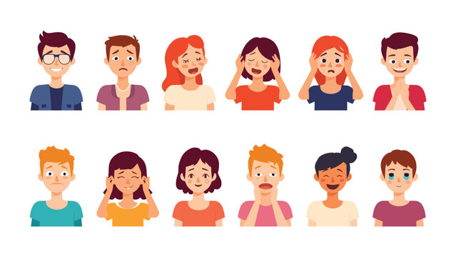 Diverse Emotions Collection: A mosaic of human expressions, each face a canvas of feelings &ndash; joy, sadness, surprise, and every emotion in between. A visual journey into the human heart.
