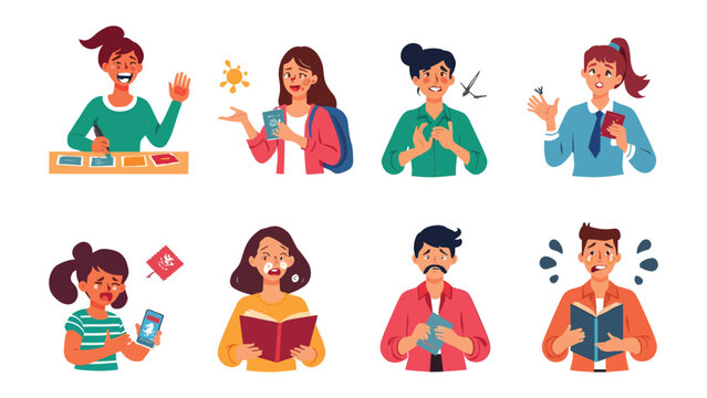 Expression Diversity: An array of diverse individuals showcasing a spectrum of emotions and gestures, capturing human experiences