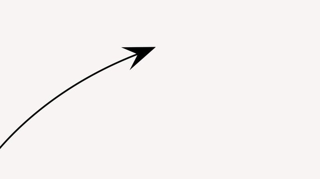 A minimalist 4k animation of a black arrow drawn in one continuous line, curving upward against a clean white background.