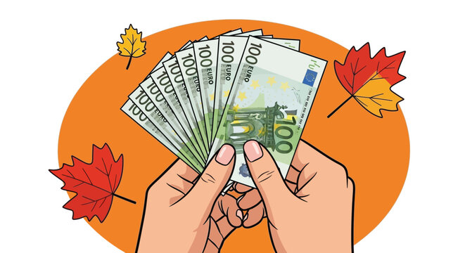 Hands holding Euro banknotes fanned.