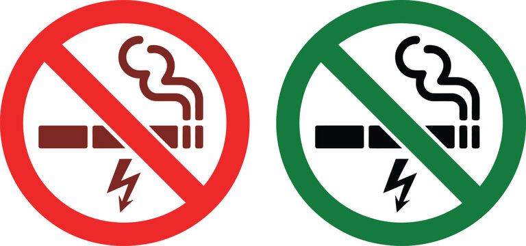 No smoking, no vaping combined sign vector icon, high-resolution illustration set for prohibition and allowed smoking area symbols, clean UI signage and safety compliance design elements.