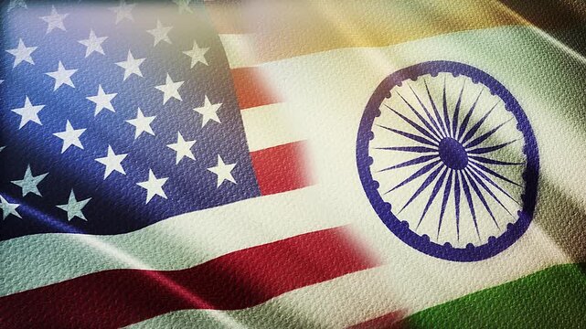 USA and India Flags Waving Side by Side in Wind &ndash; Strategic Partnership, Diplomacy and International Relations
