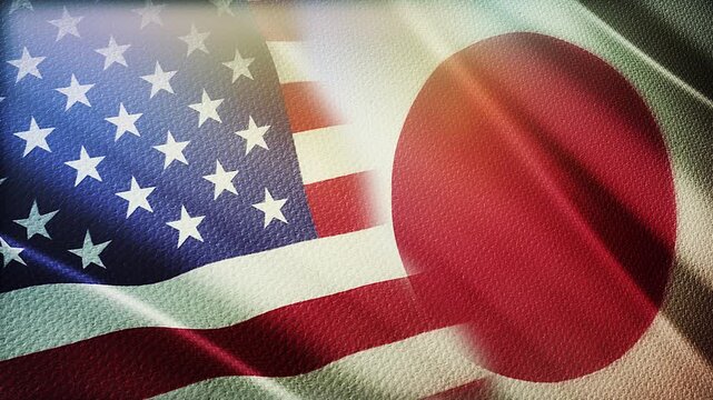 USA and Japan Flags Waving Side by Side in Wind &ndash; Strategic Alliance, Diplomacy and International Relations
