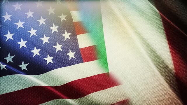 USA and Italy Flags Waving Side by Side in Wind &ndash; International Alliance, Diplomacy and Partnership Concept
