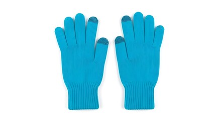 Fototapeta premium pair of blue textured knit gloves isolated on white background for winter protection