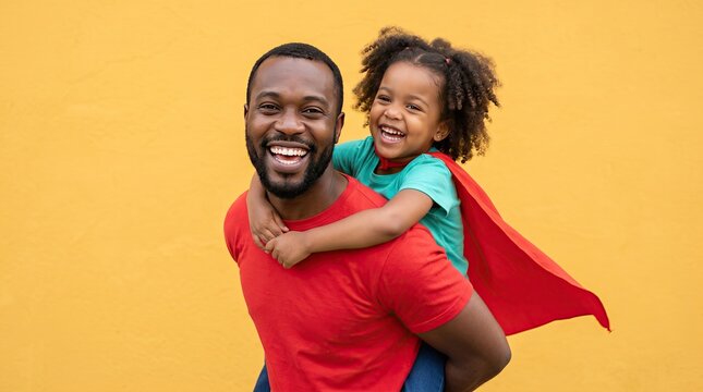 Celebrating fathers day joyful dad and daughter superhero moment