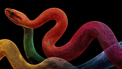 Fototapeta premium Colorful snake against black background vibrant reptile wildlife design