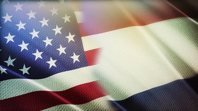 USA and Netherlands Flags Waving Side by Side in Wind &ndash; International Alliance, Diplomacy and Partnership Concept
