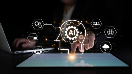Fototapeta premium AI governance connects enterprise data, cloud and collaboration for trusted automation. AI supports policy, risk and compliance, improving decisions at scale. Corpus