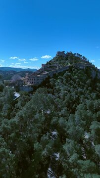 Aerial Drone View of Castell de Xativa Historic Fortress Spain
