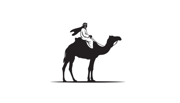 Cowboy riding a horse silhouette vector illustration for western themed banners and posters featuring rodeo, ranch, lasso with frontier and savanna
