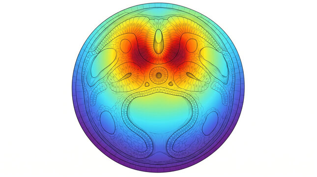 Biological cross section diagram with thermal heatmap overlay showing cellular tissue structures