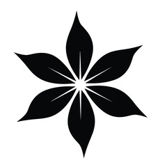 Fototapeta premium Simple black silhouette of a six-petaled flower or star shape with a central point on a white background, a minimalist graphic design element.