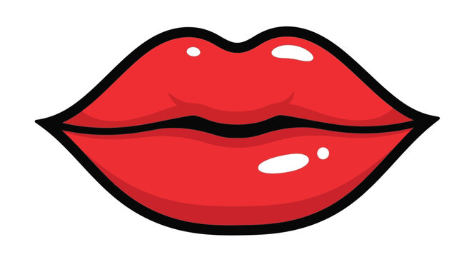 Red Glossy Lips Makeup Cosmetics Illustration.