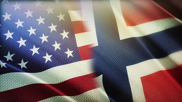 USA and Norway Flags Waving Side by Side in Wind &ndash; International Alliance, Diplomacy and Partnership Concept
