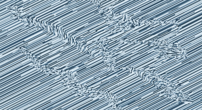 Abstract blue digital landscape terrain created with horizontal lines and varying height levels in perspective.