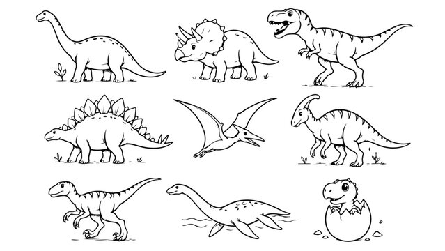 Dinosaur outline set , different dinosaur outline image vector illustration,PNG transparent background,	
