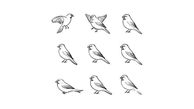 set of birds, birds outline set illustration, PNG transparent background.