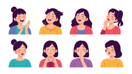 Fototapeta premium Expressing a Spectrum of Emotions: An illustrated collage portrays a series of women each embodying a unique emotion, capturing the essence of human experiences.