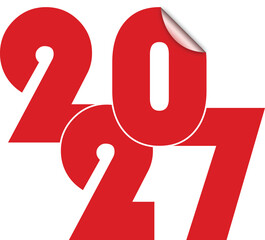 2027 red bold number with page curl effect vector. New year celebration typography sticker design element. Modern glossy digit graphic isolated on white background.  © IT park