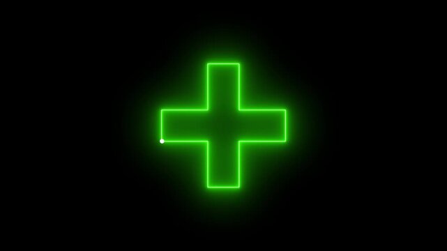 Green Neon Abstract Shape with White Dot on Black line