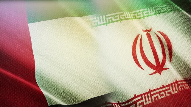 UAE and Iran Flags Waving Side by Side in Wind &ndash; Diplomacy, International Relations and Geopolitical Concept