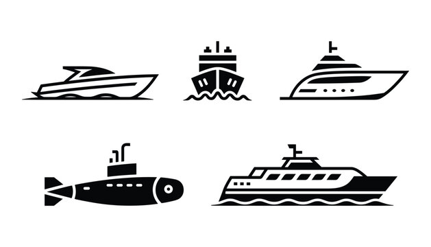 Vector ship icons modern boat submarine graphics for nautical designs