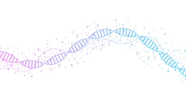 DNA double helix with gradient colors flowing on light background, science and genetic research concept with clean copy space for biotechnology design.