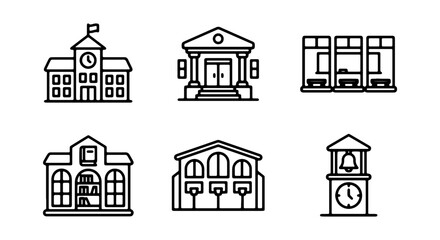 Obraz premium Set of six different school building icons in line style