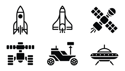 Space exploration vector icons rockets satellites rovers ufos graphic design © Design_Studio