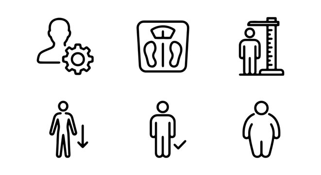 Vector icons of people with weight loss and gain concepts