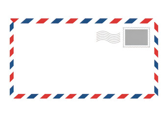 Fototapeta premium Classic red and blue striped envelope with stamp isolated on transparent background