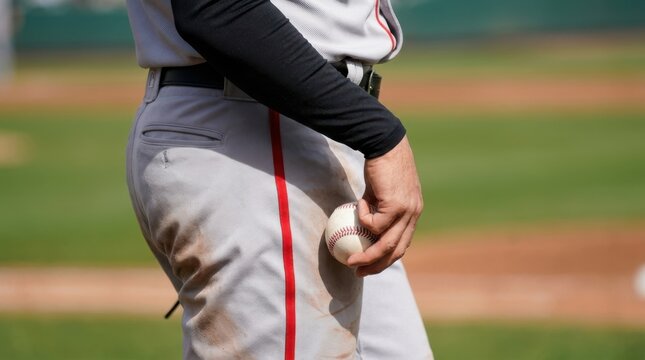 Close up of a baseball player holding a ball in his hand