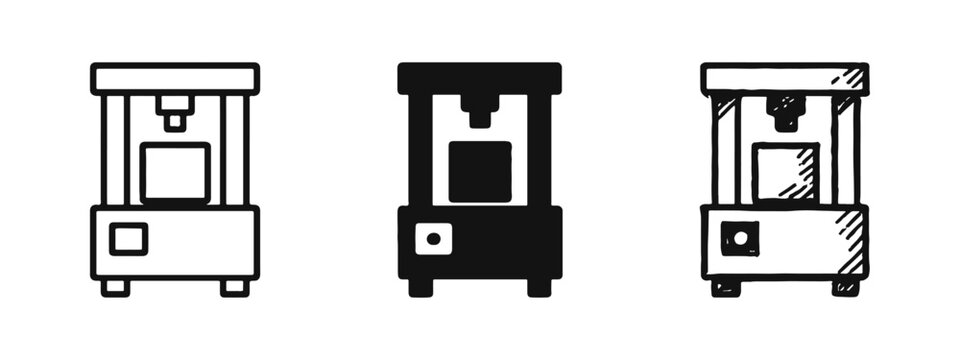 3D Printer or Industrial Manufacturing Machine Icon Set